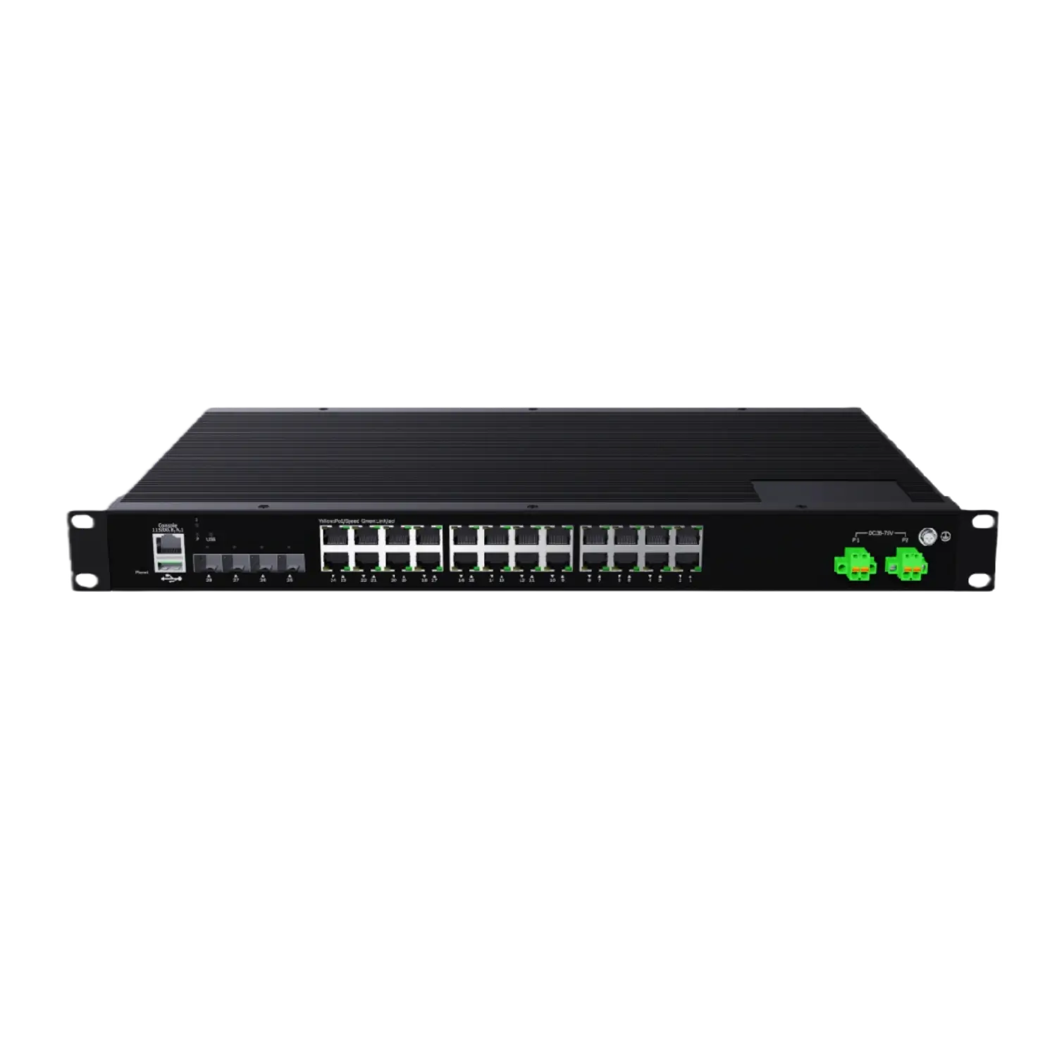 4 SFP+ Ports + 24 Gigabit Ports Industrial Layer 3 Managed Switch 01